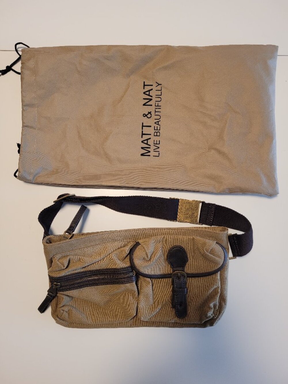 Matt & Nat Army Green Cotton Canvas Fanny Pack + Dust Bag